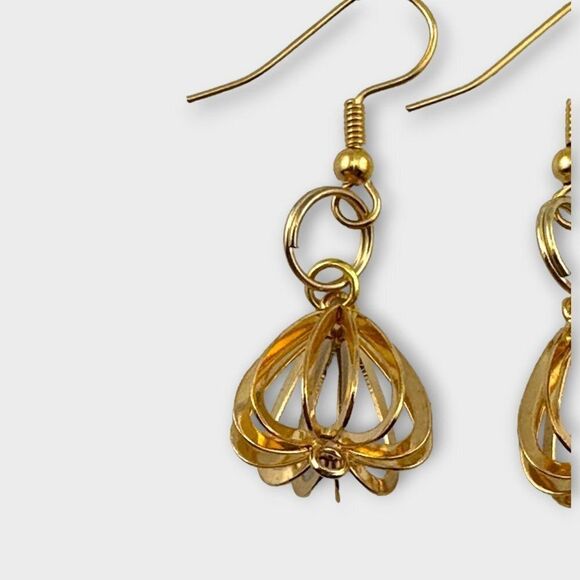 Gold Plated Basket Dangle Earrings Gold Plated Ear Wires - Picture 8 of 10